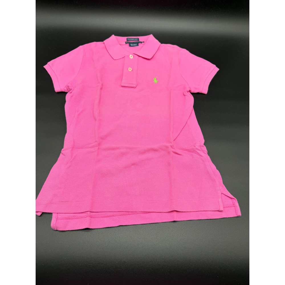 Ralph Lauren The‎ Skinny Polo Shirt Pink Cotton Mesh Lime Green Pony XS - Picture 6 of 8